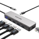 WAVLINK USB C Hub Gigabit Ethernet USB Adapter| 4K@30Hz HDMI 100W charging for Windows & Mac