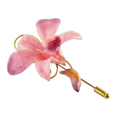 Eternal Orchid,'Unique Natural Flower Gold Plated Brooch Pin'