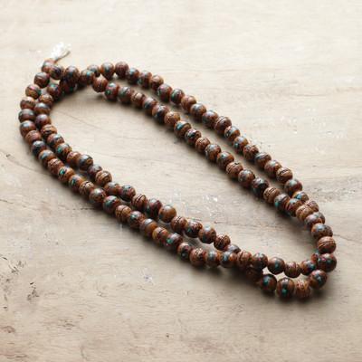 Memories of Siddhartha,'Handmade Bodhi Fig Wood and Resin Beaded Necklace from India'