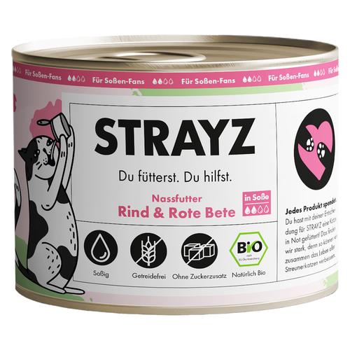 6x200g STRAYZ BIO Katze Bio-Rind & Bio-Rote Bete in Soße Katzenfutter nass