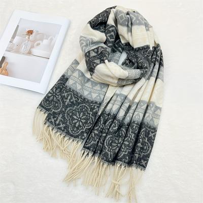 TEMU Elegant Mature Style 100% Cashmere Scarf For Women - Breathable, Warm, Windproof, Yarn-dyed Striped Scarf With Tassels, Perfect For Outings - Thick Autumn And Winter Shawl Wrap