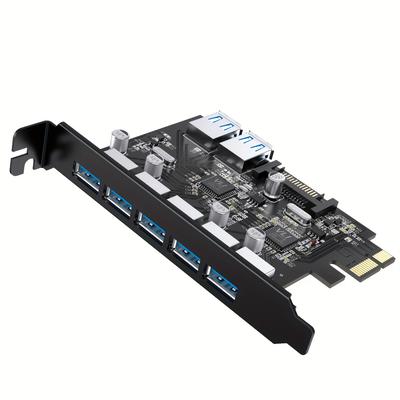 TEMU 7 Ports Pci-e To Usb 3.0 Expansion Card With 15-pin Sata Power Connector - (pcie) Expansion Card Usb Card For Desktop Pc Support /8.1/8/7/xp