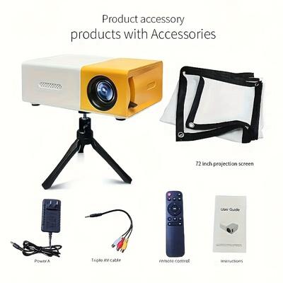 TEMU Bright 3000+ Lumen Hd Mini Projector - Portable 3d Ready, Multi-device Compatible Remote Control (with 72-inch Screen And Tripod)