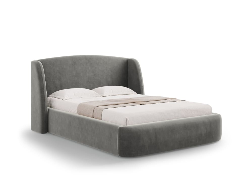 Letto a cassettone con testiera 160x200cm in velluto grigio chiaro