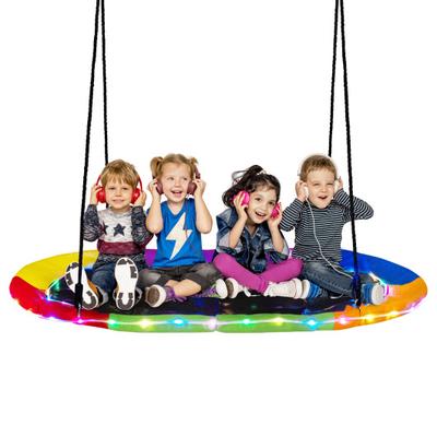 Costway 60 Inches Saucer Swing with LED Lights for Kids and Adults-Multicolor