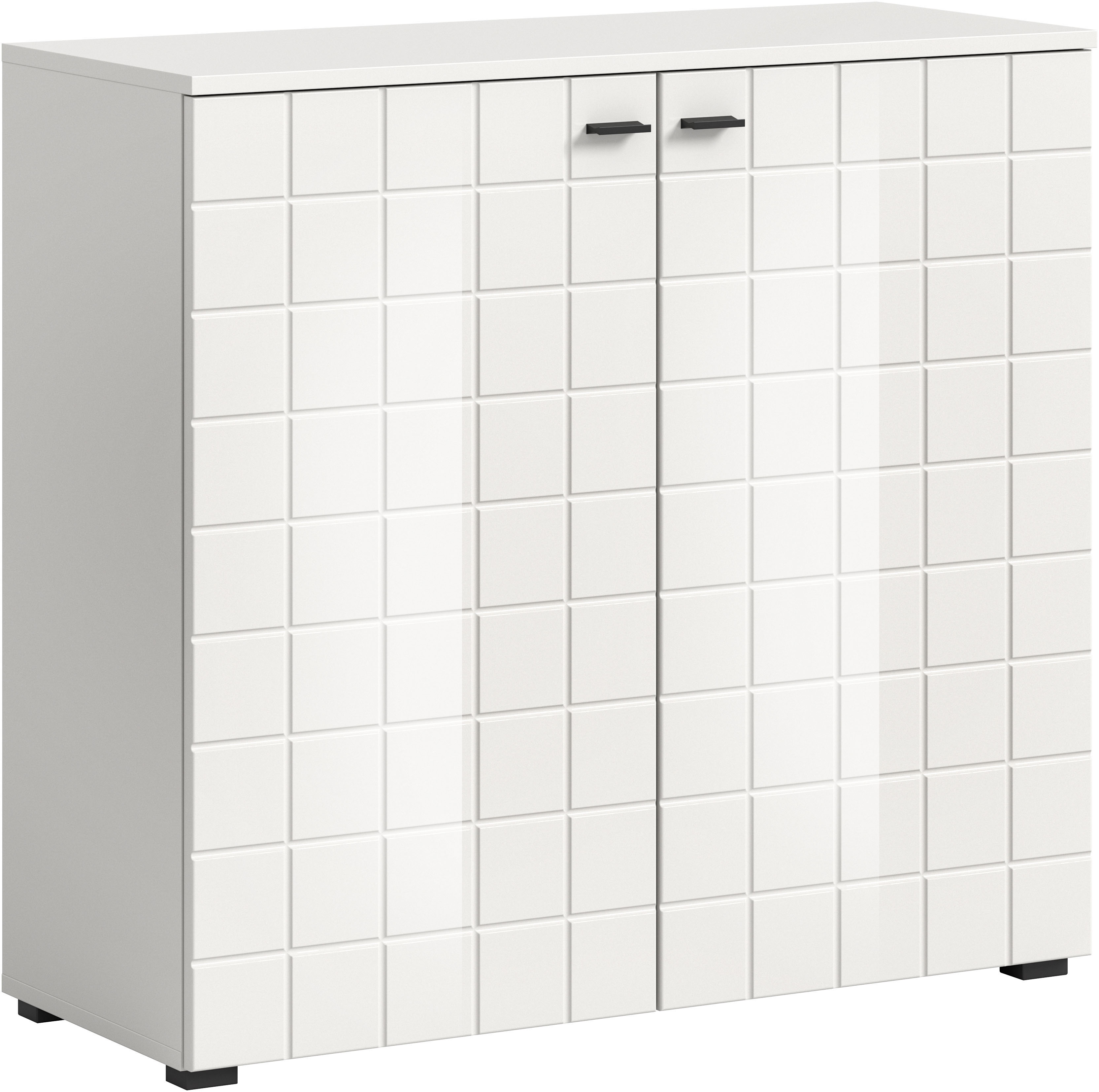 Kommode INOSIGN "Gora, Breite 92 cm, gefräste Front in Waffeloptik hochglanz", weiß (weiß, weiß hochglanz), B:92cm T:37cm, Sideboards, Kommode, Sideboard, Schrank, Anrichte
