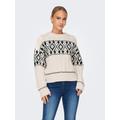 Strickpullover ONLY "ONLMARENT L/S PULLOVER KNT NOOS", Damen, Gr. S (36), weiß (cloud dancer detail:schwarz), Strick, Obermaterial: 55% Polyester, 40% Polyamid, 5% Nylon, gemustert, modisch, regular fit, Rundhals, Langarm, Pullover, mit Strickmuster