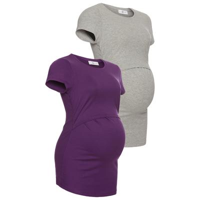 Umstandsshirt NEUN MONATE "2er Pack T-Shirts für Schwangerschaft und Stillzeit", Damen, Gr. 36/38, lila (lila, graumeliert), Jersey, Obermaterial: 95% Baumwolle, 5% Elasthan. Obermaterial Melange: 85% Baumwolle, 10% Viskose, 5% Elasthan, unifarben,...