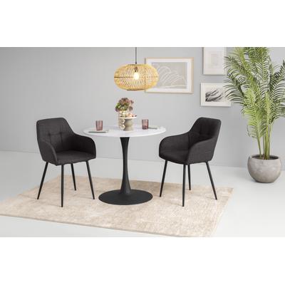 Essgruppe HELA "MOSEL", weiß (marmoroptik weiß matt, anthrazit, anthrazit, schwarz), Microfaser-Webstoff, Sitzmöbel-Sets, Tisch 90x75 cm, Platte rund, gesinterter Stein, Armlehnenstuhl Image