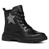 Schnürboots GEOX "J KIDDARTAH GIRL A", Kinder, Gr. 28, silber (schwarz, silberfarben), Leder, casual, Schuhe, Plateaustiefel, Winterstiefel, Chunky Boots mit Glitzer