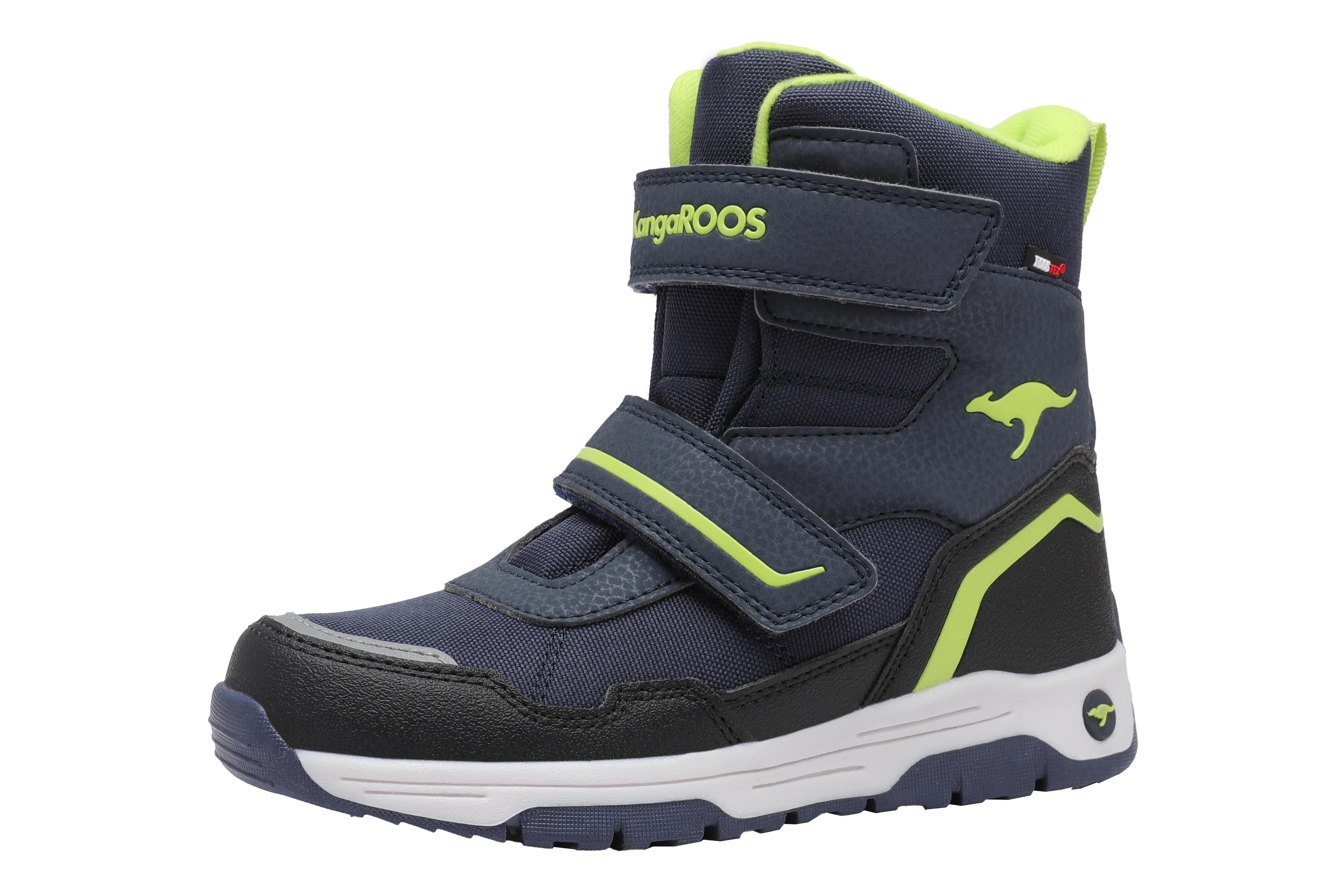 Winterstiefel KANGAROOS "K-MJ Camp V RTX", Jungen, Gr. 30, bunt (dk navy, lime), Synthetik, Textil, Schuhe Winterstiefel, Snowboots, Winterboots, Winterschuhe, wasserdicht, gefüttert