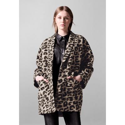 Longblazer STREET ONE STUDIO, Damen, Gr. 42, braun (mocha kiss), Stoff, 100% Polyester, animal-print, casual, oversize lang, V-Ausschnitt, Langarm abgesteppt, Blazer, mit Leo-Muster Image