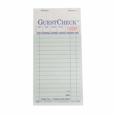 National Checking Company 104-50 Guest Check - 2 Parts Booked, 2 Lines, Green