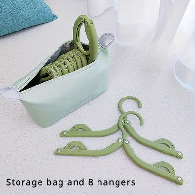 TEMU Portable Travel Clothes Hanger Set With Storage Pouch - Polished Plastic Finish, Space-saving Design, Includes 8 Foldable Hangers For Students And Travelers