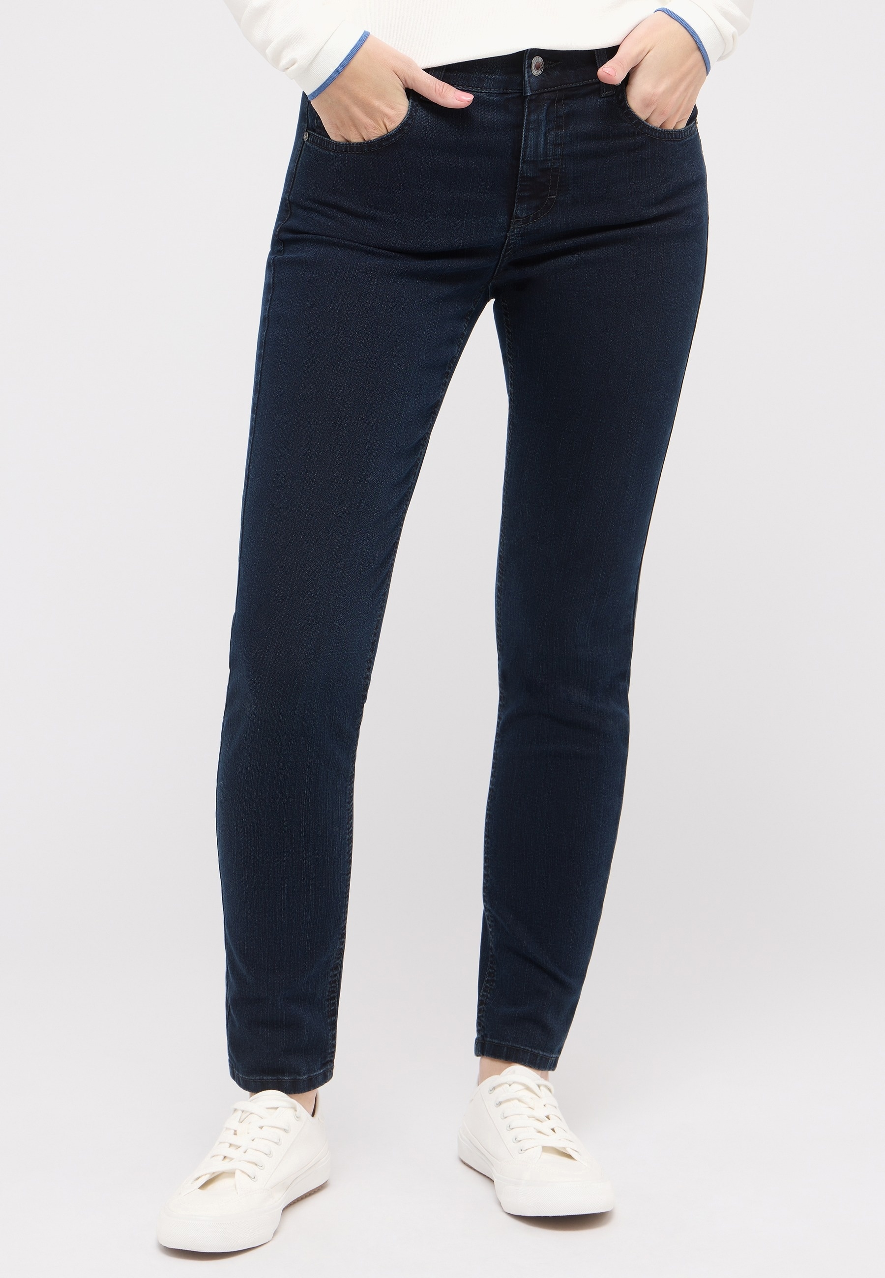 Slim-fit-Jeans ANGELS "SKINNY", Damen, Gr. 34, Länge 32, blau (blau blau), Denim/Jeans, Obermaterial: 78% Baumwolle, 21% Polyester, 1% Elasthan, slim fit, Jeans Slim-fit-Jeans