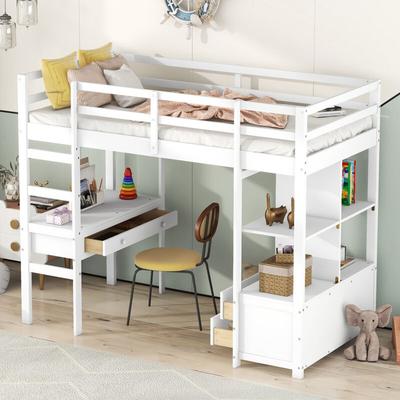 Kinder-Hochbett mit Schubladen und Schreibtisch unter dem Bett, weiß, 90 x 200 cm Image