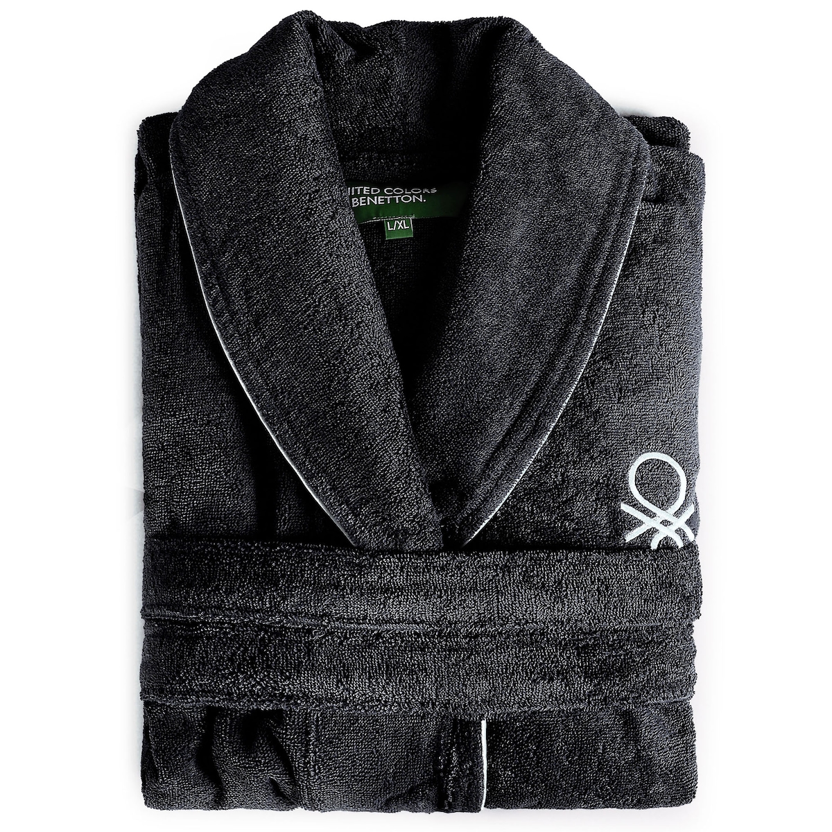 Benetton - Schwarz-weißer Bademantel L/XL 360 g/m², 100 % Baumwolle in Schwarz Image