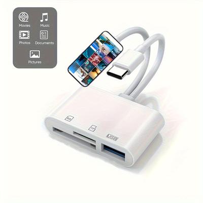 TEMU 2024 New 4 In 1 Usb3.0 Tf Flash Drive Type-c Mobile Storage Otg Photo Stick Files Sd/ Tf Card Reader Compatible For Iphone Ipad Android Phone With Type-c, Etc, Multifunctional Otg Adapter Plug & Play