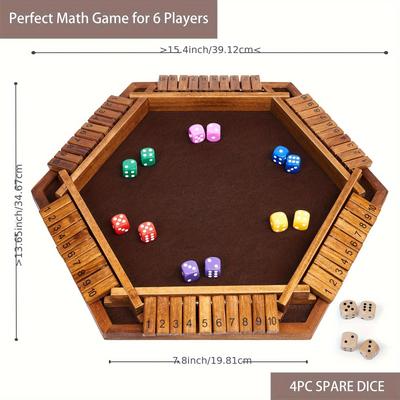 TEMU Shut The Box Game For 6 Player With 12+4 Dice - 6 Sided Wooden Board Math Number Games For Adults Families Christmas Gift