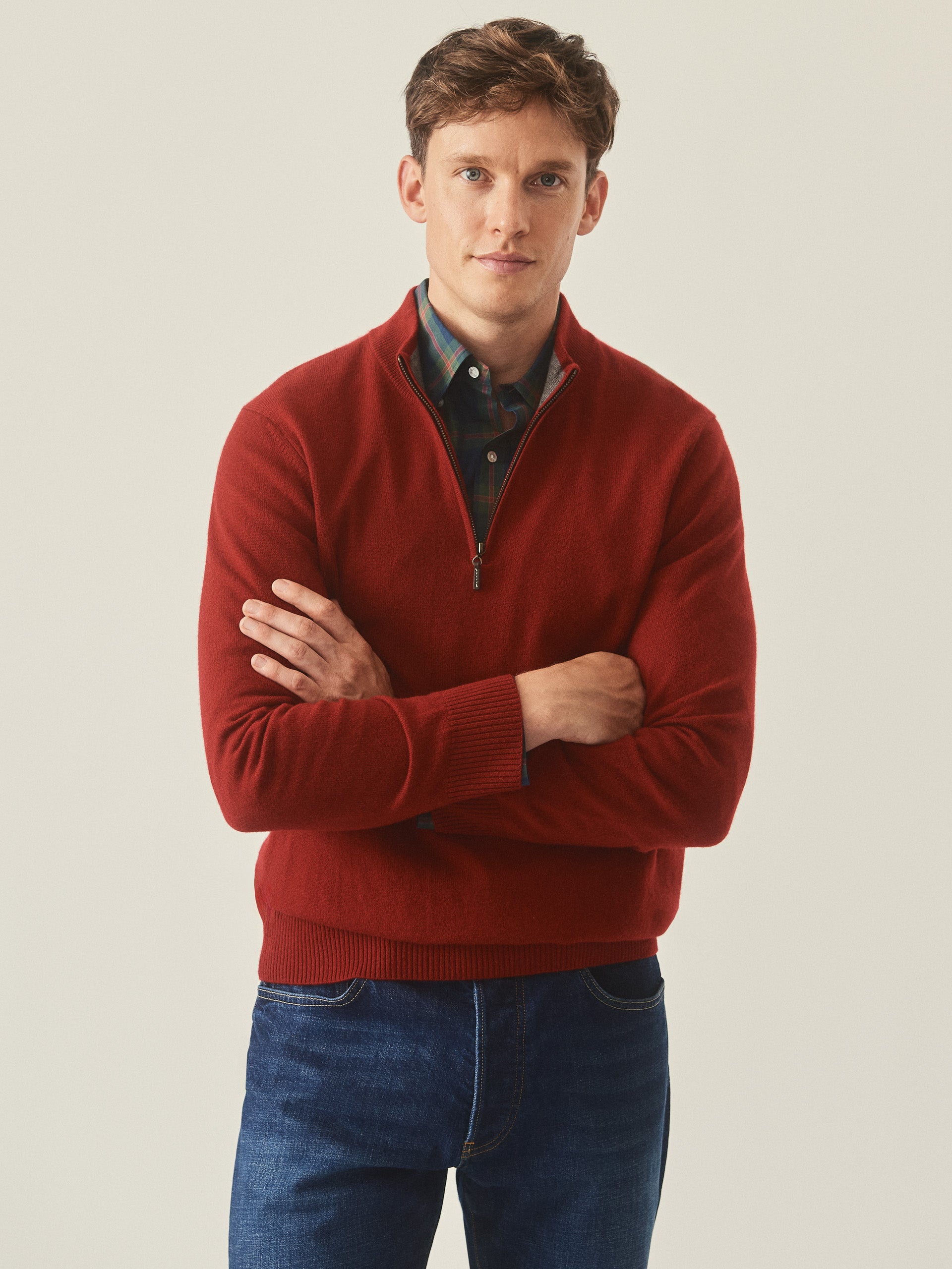 J.McLaughlin Men's Henry Cashmere 1/4 Zip Top Auburn, Size Large