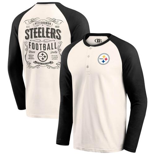 Creme/Schwarzes Pittsburgh Steelers Raglan Henley-T-Shirt für Herren aus der Darius Rucker Collection von Fanatics