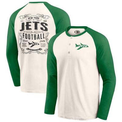 Creme/Grünes New York Jets Raglan Henley Langarm-T-Shirt für Herren aus der Darius Rucker Collection von Fanatics Image