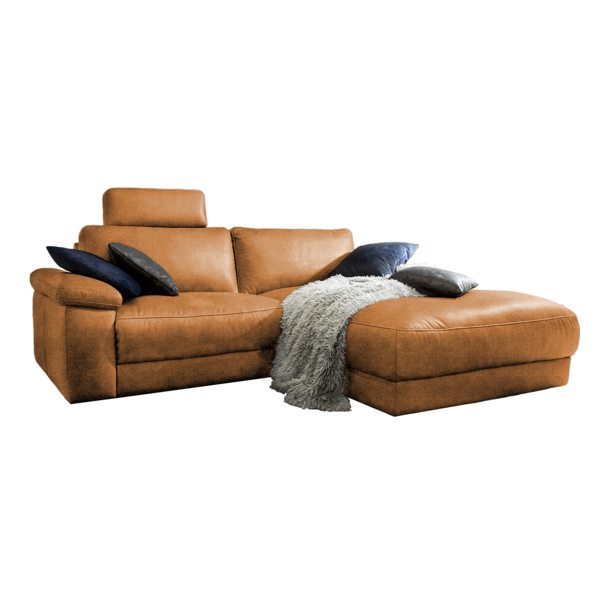 KAWOLA Sofa LOLA Ecksofa Leder cognac mit motorischer Relaxfunktion Recamiere rechts Image