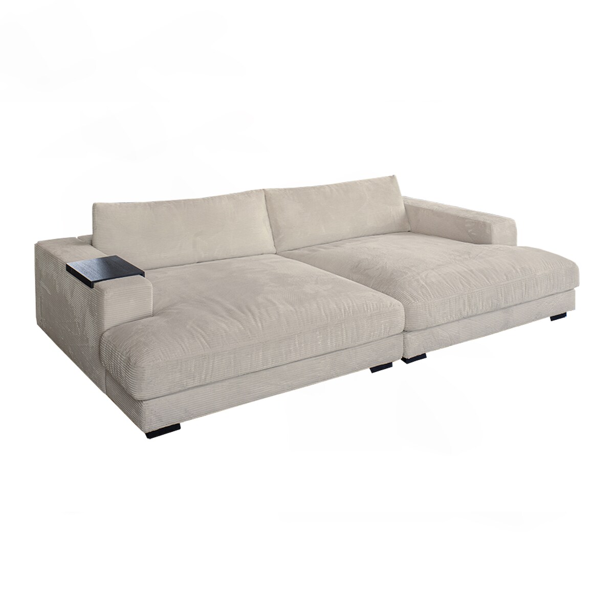 KAWOLA Big Sofa MADELINE mit Holztablett schwarz für Armlehne Cord cremeweiß Image