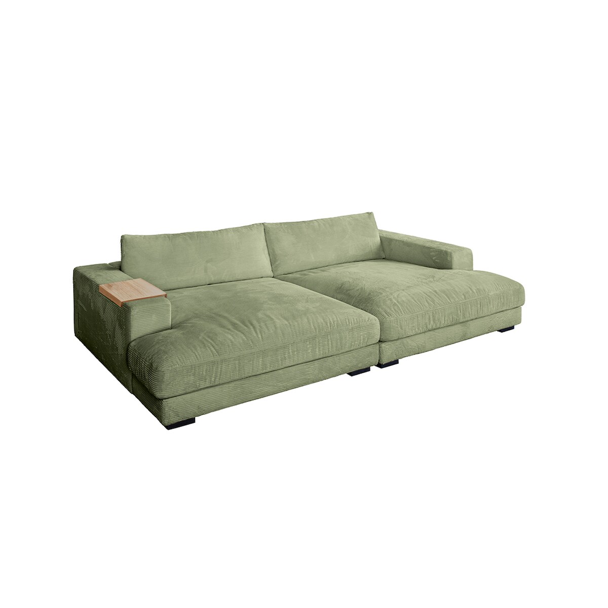 KAWOLA Big Sofa XL MADELINE mit Holztablett natur für Armlehne Cord olivgrün Image
