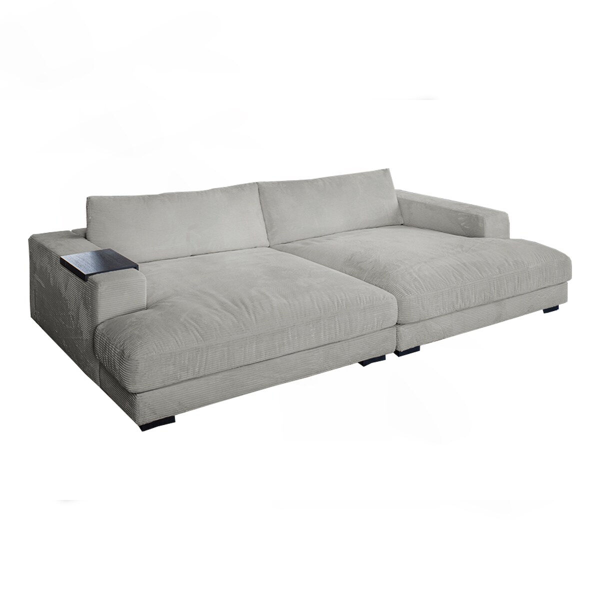 KAWOLA Big Sofa XL MADELINE mit Holztablett schwarz für Armlehne Cord hellgrau Image