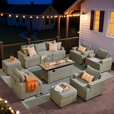 XIZZI 10-piece Patio Wicker Furniture Conversation Set with Fire Pit Table