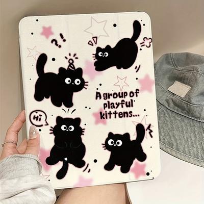 TEMU 1pcs Cartoon Black Star Cat Tablet Protective Case For /pro11/10th/10.9air4/5/6 2024