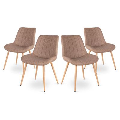 4er Pack Ess-, Büro- oder Loungesessel mit gepolsterter Rückenlehne, beige, eleganter Stil Image