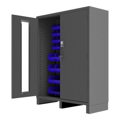 Durham Mfg 60" x 24" x 78" 14 Gauge Steel Access Control Storage Cabinet with CompX Electronic Lock and 54 Blue Storage Bins 3704CXC-54B-5295