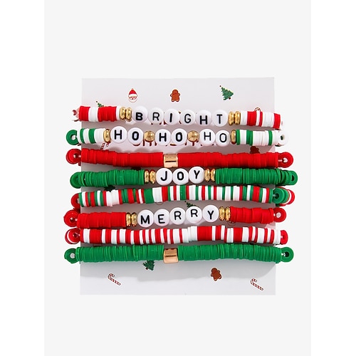 set di braccialetti con perline con ciondoli natalizi – braccialetti sovrapposti rossi, verdi e bianchi con ciondoli a forma di Babbo Natale, albero e regalo – perfetti per la moda e i regali delle feste