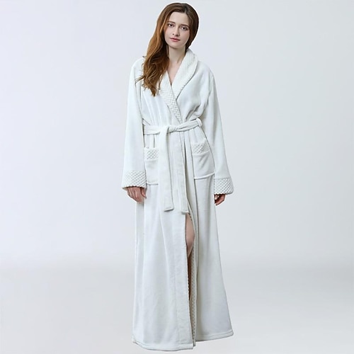 Damen-Bademantel aus Fleece mit Schalkragen, flauschiger Bademantel, langer Bademantel aus Fleece – langer Plüschmantel für die Hochzeit Image