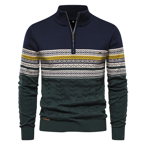 Neue herbst hochwertige reißverschlussanhänger männer warme winter baumwollpullover für männer ethnische muster lässig herren pullover Image