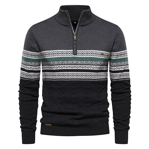 Neue herbst hochwertige reißverschlussanhänger männer warme winter baumwollpullover für männer ethnische muster lässig herren pullover