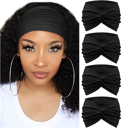 4er-Pack breite Stirnbänder für Damen – weiches Turban-Haar-Accessoire im Bohème-Stil mit geknotetem Design für Yoga, Laufen, Sport und den Alltag – Vintage-inspiriertes, süßes und bequemes