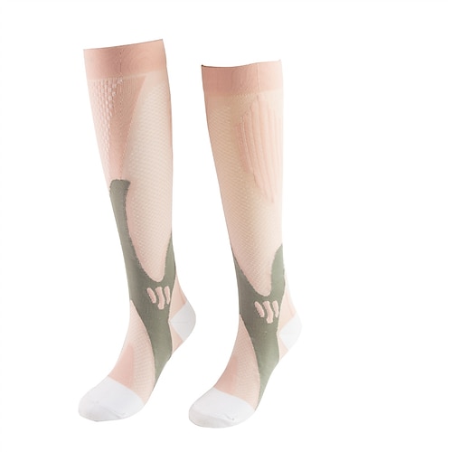 2 Paar Herren Kompressionsstrümpfe Wandersocken Außen Atmungsaktiv Weich Dehnbar Komfortabel Socken Kompressionssocken Patchwork Chinlon Schwarz Weiß Leicht Rosa für Jagd Radsport / Fahhrad Camping Image