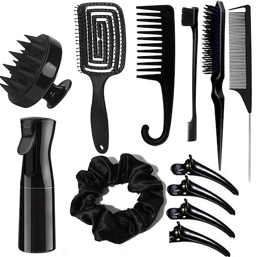 12-teiliges komplettes Haar-Styling-Kamm-Set – vielseitiges Entwirren Toupierkämme, Kanten Rattenschwanzbürsten, Kopfhautmassagegerät, Sprühflasche – ideal für alle Haartypen Täglicher Gebrauch