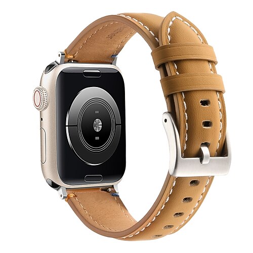 Lederband Kompatibel mit Apple Watch Armband 38mm 40mm 41mm 42mm 44mm 45mm 49mm Metallverschluss Luxus Verstellbar Echtes Leder Ersatzarmband für iwatch Ultra 2 Series 9 8 7 SE 6 5 4 3 2 1 Image