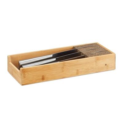 relaxdays Bambus-Messerhalter braun, 38x6.5x15.5 cm