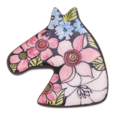 Garden Pony,'Hand Painted Floral Pony Brooch from Thailand'