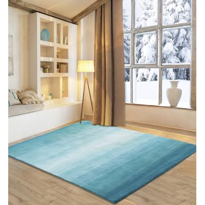 Wollteppich MY HOME "Lessach", blau (türkis), B:160cm H:14mm L:230cm, Schurwolle, Teppiche, Handweb Teppich, mit modernem Farbverlauf, reine Wolle, handgewebt Image