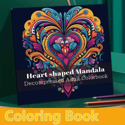 TEMU Premium Heart-shaped Mandala Coloring Book For Adults - 22 Thick Pages, Relax & Mindfulness Art, Zen Patterns