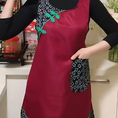 TEMU Elegant Vintage-inspired Floral Kitchen Apron - Polyester, Non-stretch, Pockets, Cooking & Serving - Ideal For Home, Restaurants, And Catering