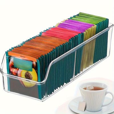 TEMU 1pc Clear Plastic Tea Bag Organizer - Kitchen Storage Holder For Coffee, Sugar Packets, Spice Pouches - Non-food Contact Pantry & Countertop Container