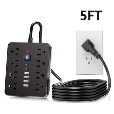 TEMU 1 Power Outlet, Protector For , 8 Ac Power Outlets, 6 Usb 2 Usb C, 1 Power Button, Flat Plug, Desktop Charger With Protection, Suitable For Home, Office, Travel, Computer, , 5 Feet And 10 Feet