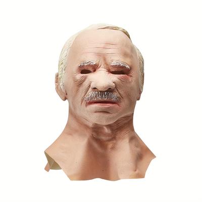 TEMU Realistic Old Man Mask Creepy Wrinkled Human Face Latex Mask Silicone Full Cover Mask With Hair And Beard For Dress Up Cosplay